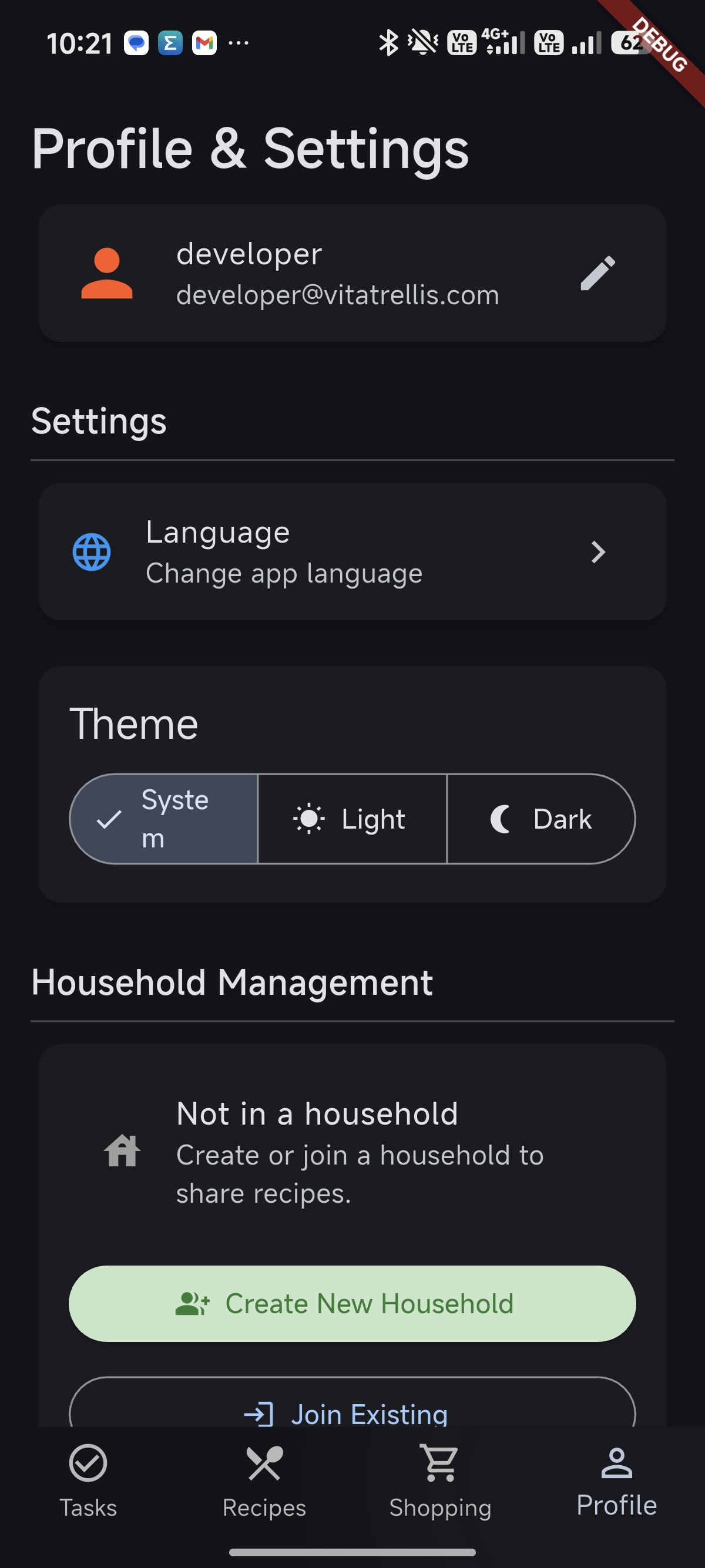 Profile & settings page